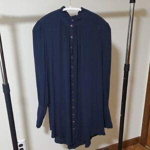 Free People Button-Up Blouse, Sheer, Black, Size S